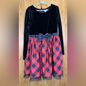 Cat & Jack Black Velvet Top with Red and Black Plaid Skirt Dress